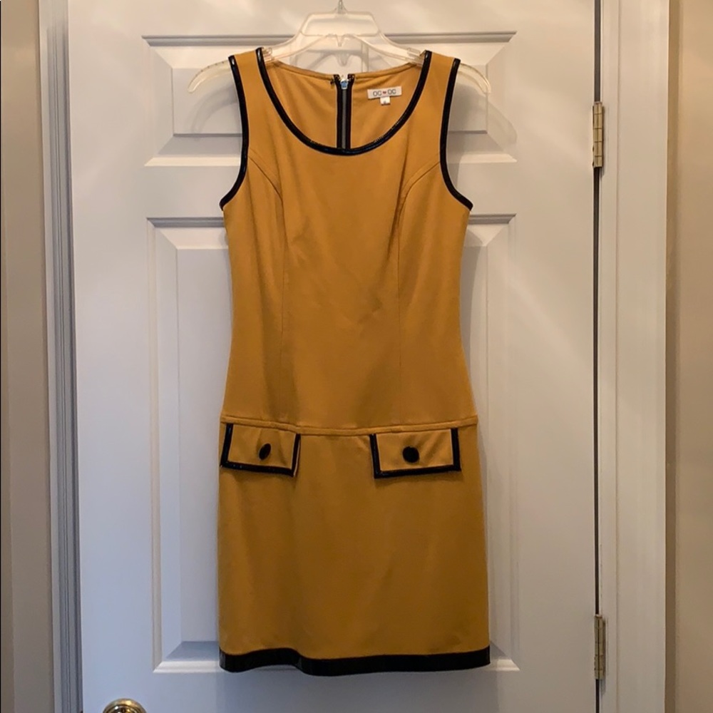 Gold with faux black leather trim dress